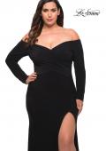 Picture of: Long Sleeve Off the Shoulder Plus Size Gown in Black, Style: 29530, Detail Picture 5
