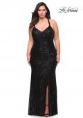 Picture of: Sequin Long Plus Gown with V Neck and Slit in Black, Style: 29579, Detail Picture 5