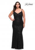 Picture of: Thick Line Sequin Print Plus Size Gown with V Neck in Black, Style: 29622, Detail Picture 5