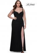 Picture of: Jersey Long Plus Size Dress with Bustier Top and Tie Back in Black, Style: 32190, Detail Picture 5