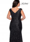 Picture of: Curvy Stretch Lace Dress with V-Neck and Rhinestones in Black, Style: 28837, Detail Picture 6