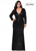 Picture of: Long Sleeve Sequin Plus Size Prom Dress with Slit in Black, Style: 28880, Detail Picture 6