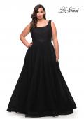 Picture of: A-line Tulle and Lace Plus Size Gown with Slit in Black, Style: 29070, Detail Picture 6