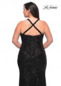 Picture of: Sequin Long Plus Gown with V Neck and Slit in Black, Style: 29579, Detail Picture 6