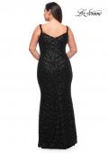Picture of: Thick Line Sequin Print Plus Size Gown with V Neck in Black, Style: 29622, Detail Picture 6