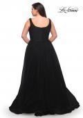 Picture of: A-line Tulle and Lace Plus Size Gown with Slit in Black, Style: 29070, Detail Picture 7