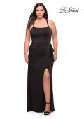 Picture of: Elegant Jersey Gown with Ruffle Slit Detail in Black, Style: 29634, Detail Picture 7