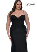Picture of: Plus Size Prom Dress with Lace Corset Top and Jersey Skirt in Black, Style: 32449, Detail Picture 7