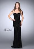 Picture of: Patterned Lace Prom Gown with Thin Straps in Black, Style: 24740, Main Picture