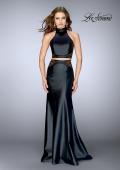Picture of: Vegan Leather Two Piece Prom Dress and Open Back in Black, Style: 24754, Main Picture