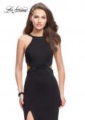 Picture of: Jersey Prom Dress with Cut Outs and Tonal Beading in Black, Style: 25237, Main Picture