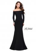 Picture of: Long Sleeve Off the Shoulder Prom Dress with Open Back in Black, Style: 25412, Main Picture