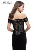 Picture of: Off the Shoulder Velvet Dress with Sheer Burnout Back in Black, Style: 25554, Main Picture