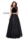 Picture of: Two Piece Long Ball Gown with Velvet Top and Open Back in Black, Style: 25592, Main Picture