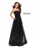 Picture of: Long Strapless Two-Tone Satin Ball Gown with Pockets in Black, Style: 25638, Main Picture