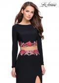 Picture of: Long Sleeve Two Piece Dress with Floral Applique in Black, Style: 25695, Main Picture
