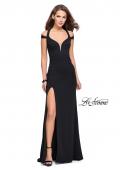 Picture of: Jersey Prom Dress with Off the Shoulder Straps in Black, Style: 25761, Main Picture