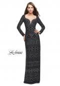 Picture of: Form Fitting Prom Dress with Metallic Studs and Open Back in Black, Style: 25872, Main Picture