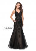 Picture of: Long Polka Dot Tulle Dress with Lace and Beading in Black, Style: 25961, Main Picture