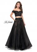 Picture of: Off the Shoulder Two Piece Gown with Polka Dot Print in Black, Style: 26110, Main Picture