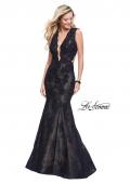 Picture of: Long Beaded Lace Mermaid Prom Dress with Open Back in Black, Style: 26120, Main Picture