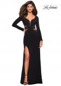 Picture of: Form Fitting Long Sleeve Prom Dress with Cutouts in Black, Style: 26995, Main Picture