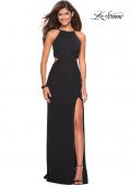 Picture of: Long Prom Dress with High Neck and Wrap Detail in Black, Style: 27070, Main Picture