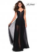 Picture of: Long Prom Dress with Sheer Skirt and Shorts in Black, Style: 27457, Main Picture