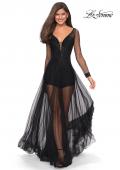 Picture of: Sheer Long Sleeve Gown with Rhinestones and Shorts in Black, Style: 27652, Main Picture