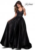 Picture of: Satin Ball Gown with Criss Cross Back and Pockets in Black, Style: 28281, Main Picture
