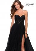 Picture of: Strapless Tulle Dress with Lace Rhinestone Bodice in Black, Style: 28487, Main Picture