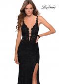 Picture of: Long Lace Prom Dress with Plunging Neckline in Black, Style: 28648, Main Picture