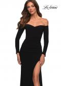 Picture of: Long Sleeve Off the Shoulder Black Jersey Gown in Black, Main Picture