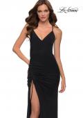 Picture of: Simple Jersey Dress with Ruched Lace Up Side Detail in Black, Style 29444, Main Picture