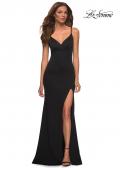 Picture of: Simple Jersey Gown with V Neckline and Slit in Black, Main Picture