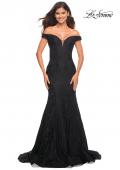 Picture of: Mermaid Lace Off the Shoulder Gown with Sheer Back in Black, Main Picture