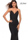 Picture of: Rhinestone Strap Net Jersey Dress with Ruching in Black, Main Picture