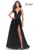 Picture of: A-Line Tulle Gown with Illusion Bodice and Boning in Black, Style: 31147, Main Picture