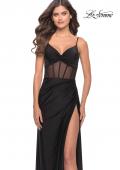 Picture of: Illusion Bodice Dress with Boning and Twist Detail in Black, Style: 31229, Main Picture