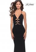Picture of: Unique Cut Out Net Jersey Prom Dress in Black, Style: 31334, Main Picture