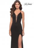 Picture of: Fitted Matte Jersey Gown with Unique Deep V Neckline in Black, Style: 31370, Main Picture