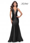 Picture of: Trumpet Liquid Jersey Dress with Deep V Mesh Neckline in Black, Style: 31377, Main Picture