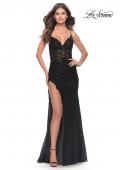 Picture of: Long Tulle Gown with Stunning Beaded Lace Applique Details in Black, Style: 31382, Main Picture