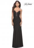 Picture of: Jersey Dress with Lace Up Deep V Neckline in Black, Style: 31553, Main Picture