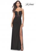 Picture of: Lace Bodice with Tie Up Deep V Neckline Jersey Dress in Black, Style: 31567, Main Picture