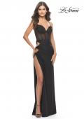 Picture of: Side Cut Out Jersey Gown with Rhinestone Bodice in Black, Style: 31599, Main Picture