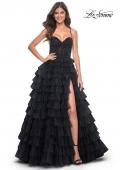 Picture of: Tiered Ruffle Tulle Prom Dress with Rhinestone Embellished Bodice in Black, Style: 32002, Main Picture