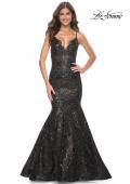 Picture of: Mermaid Print Sequin Dress with Scallop Detail Neckline in Black, Style: 32118, Main Picture
