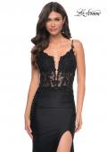 Picture of: Sheer Lace Top with Ruched Jersey Skirt Prom Dress in Black, Style: 32132, Main Picture