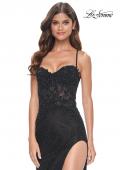 Picture of: Rhinestone Fishnet Gown with Lace Detail and High Slit in Black, Style: 32218, Main Picture